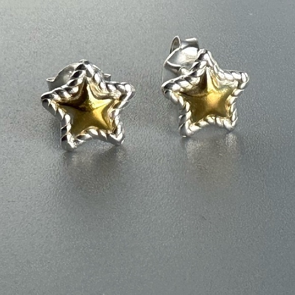 Sterling Silver Two Tone Tiny Star Studs - Picture 4 of 11